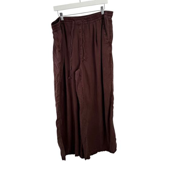 Aerie Brown 100% Lyocell Wide Leg Pants Boho Y2K High Rise Baggy Womens XL - Picture 1 of 7